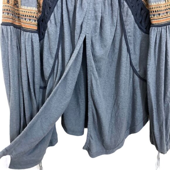 FREE PEOPLE Snow Kisses Embroidered Balloon Sleeve Boho Peasant Top - Picture 14 of 15